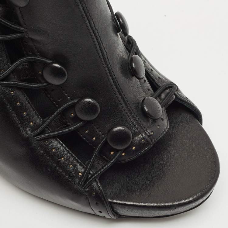 Pre Owned Bottega Veneta Black Leather Ankle Length Boots Size 39
