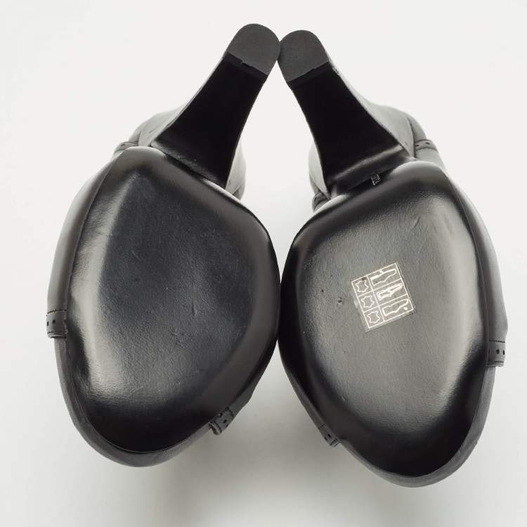 Pre Owned Bottega Veneta Black Leather Ankle Length Boots Size 39