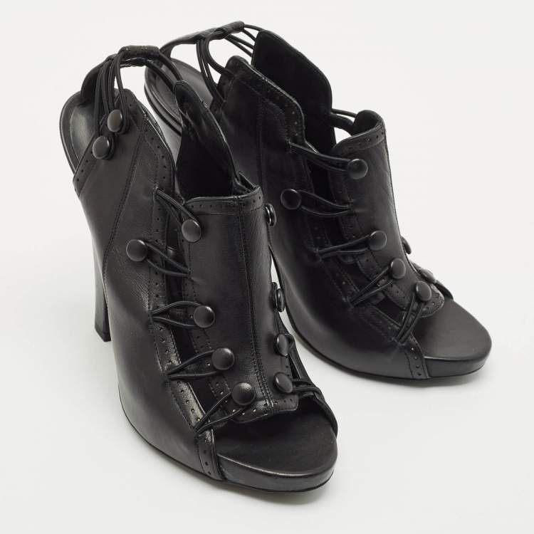 Pre Owned Bottega Veneta Black Leather Ankle Length Boots Size 39