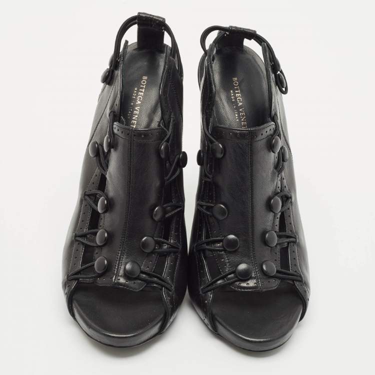 Pre Owned Bottega Veneta Black Leather Ankle Length Boots Size 39
