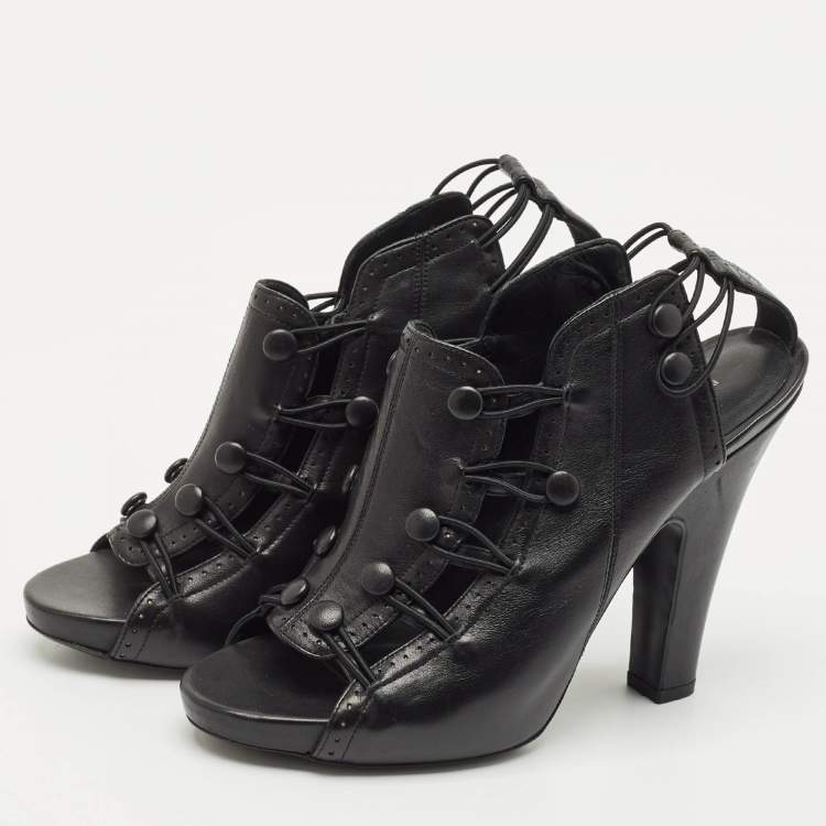 Pre Owned Bottega Veneta Black Leather Ankle Length Boots Size 39