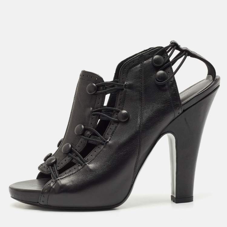 Pre Owned Bottega Veneta Black Leather Ankle Length Boots Size 39