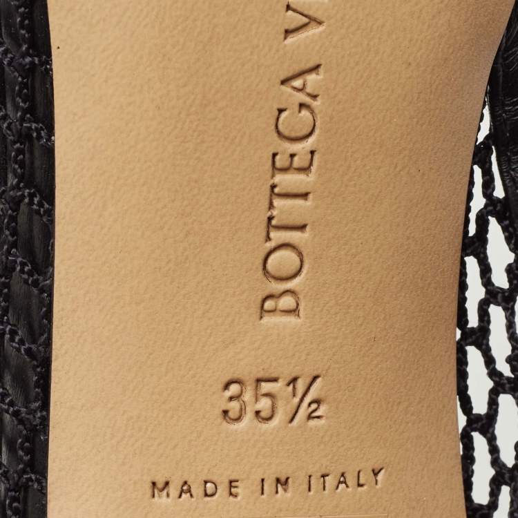 Pre Owned Bottega Veneta Black Leather and Mesh Stretch Ankle Strap Pumps Size 35.5