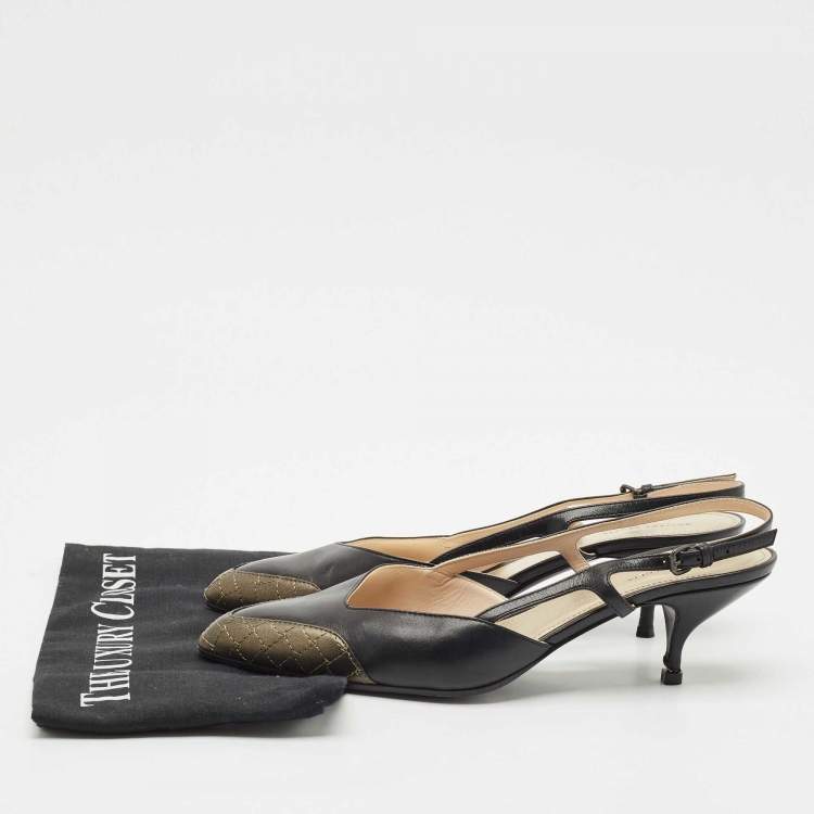 Pre Owned Bottega Veneta Black/Metallic Leather Slingback Pumps Size 41