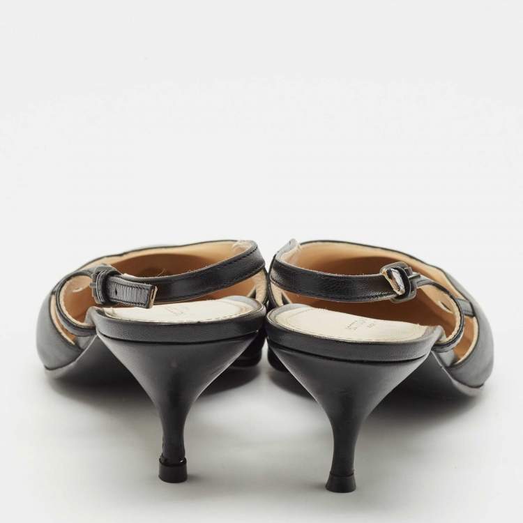 Pre Owned Bottega Veneta Black/Metallic Leather Slingback Pumps Size 41