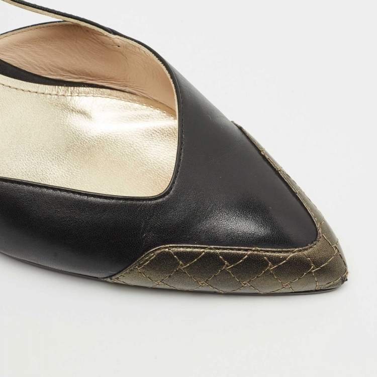 Pre Owned Bottega Veneta Black/Metallic Leather Slingback Pumps Size 41