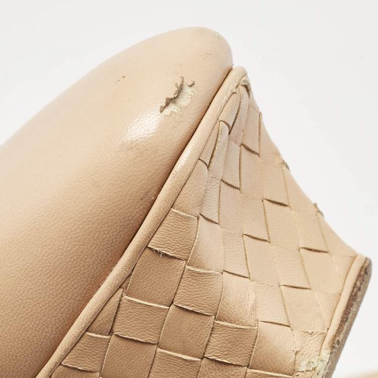 Pre Owned Bottega Veneta Beige Leather Intrecciato Platform Pumps Size 38