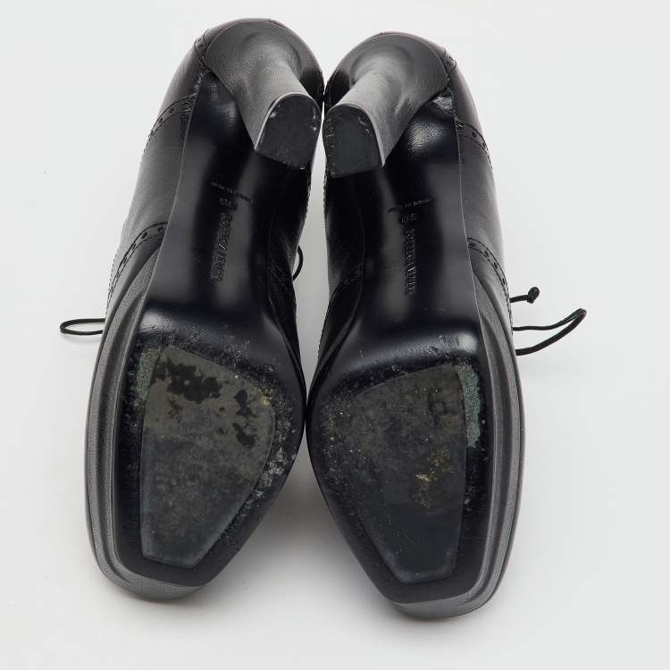 Pre Owned Bottega Veneta Black Brogue Leather Oxford Lace Up Platform Booties Size 39
