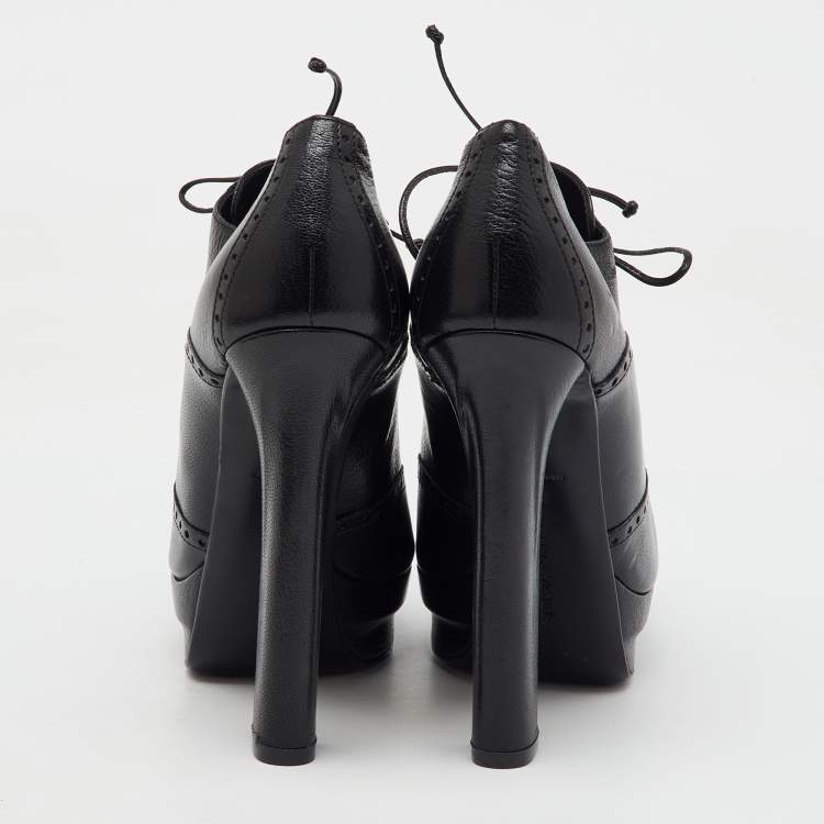 Pre Owned Bottega Veneta Black Brogue Leather Oxford Lace Up Platform Booties Size 39