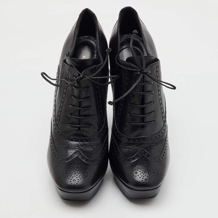 Pre Owned Bottega Veneta Black Brogue Leather Oxford Lace Up Platform Booties Size 39