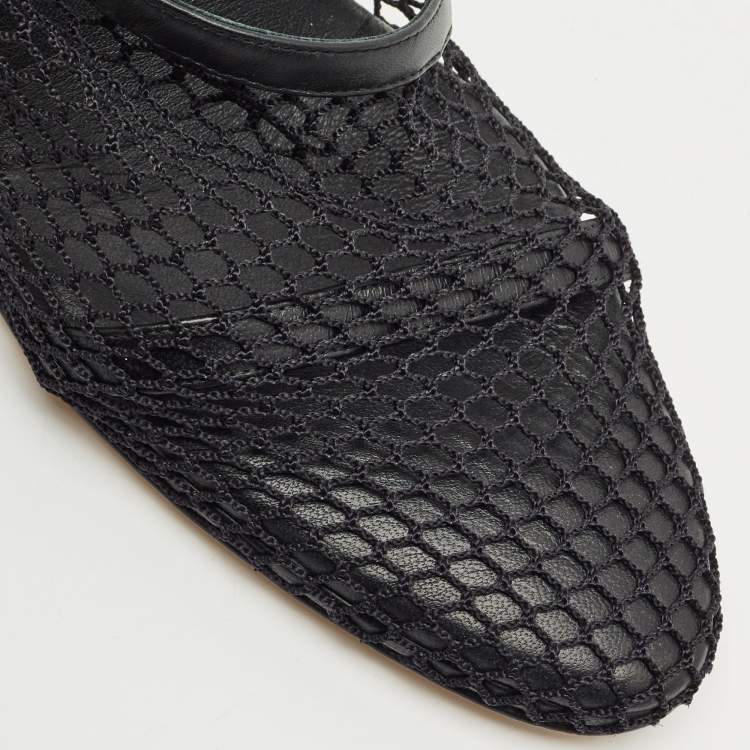 Pre Owned Bottega Veneta Black Mesh and Leather Chunky Chain Ankle Strap Pumps Size 38
