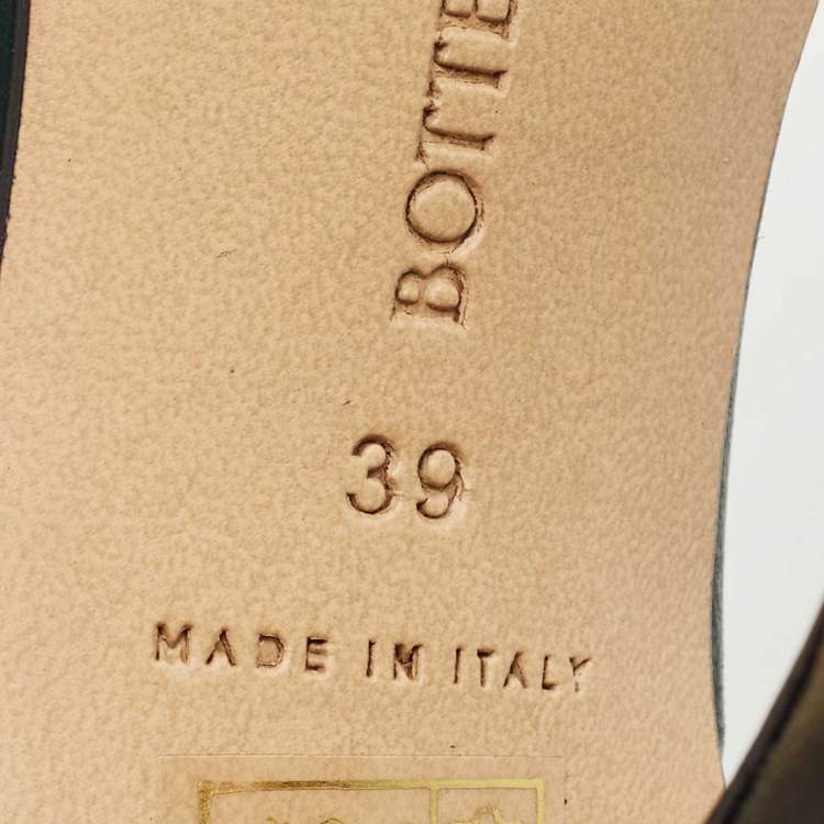 Pre Owned Bottega Veneta Dark Green Leather Square Toe Slide Sandals Size 39