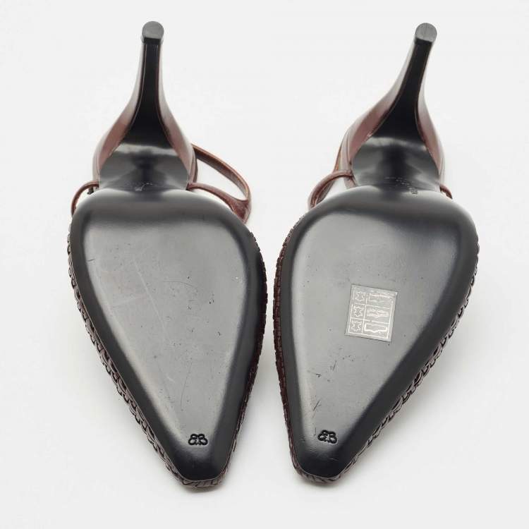 Pre Owned Bottega Veneta Dark Brown Intrecciato Leather Slingback Pumps Size 40