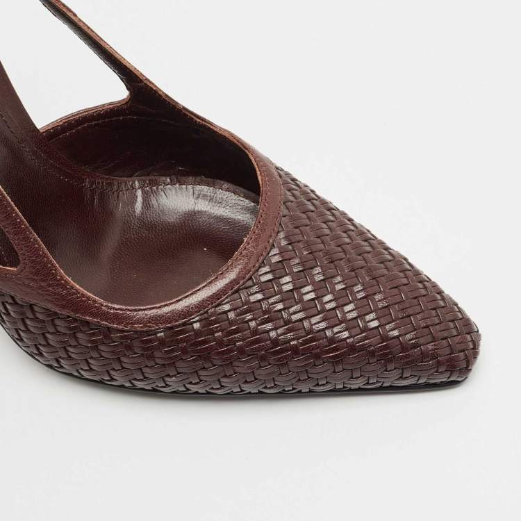 Pre Owned Bottega Veneta Dark Brown Intrecciato Leather Slingback Pumps Size 40