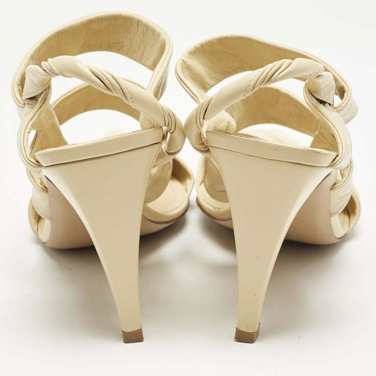 Pre Owned Bottega Veneta Cream Leather Ankle Strap Pumps Size 38