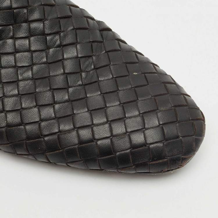 Pre Owned Bottega Veneta Black Intrecciato Leather Espresso Fiandra Mules Size 40.5