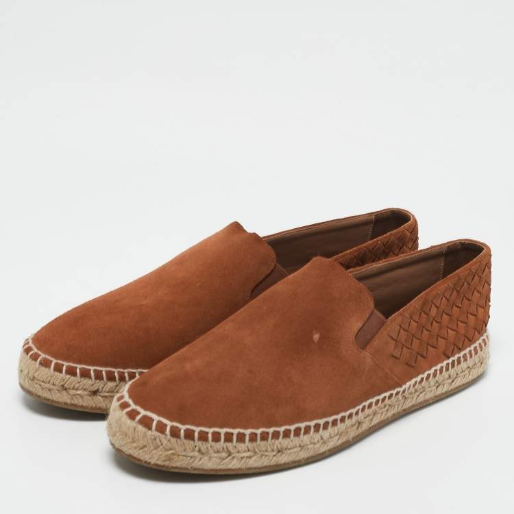 Pre Owned Bottega Veneta Orange Intrecciato Suede Espadrille Flats Size 42