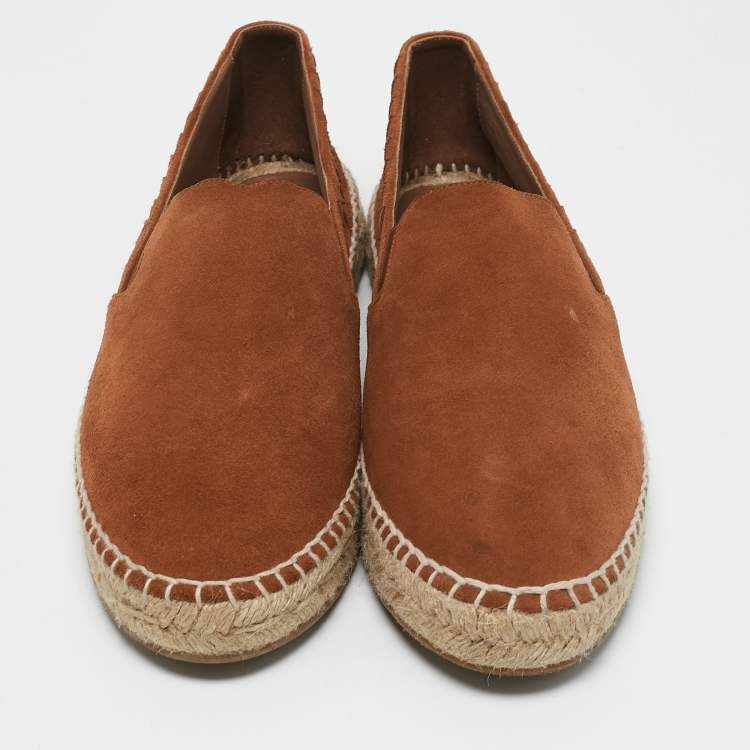 Pre Owned Bottega Veneta Orange Intrecciato Suede Espadrille Flats Size 42