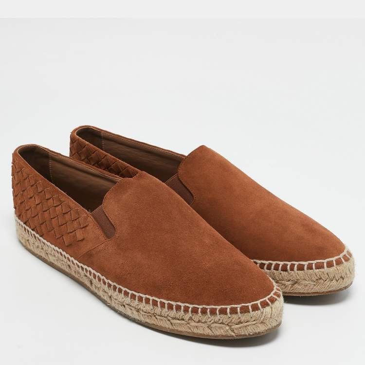 Pre Owned Bottega Veneta Orange Intrecciato Suede Espadrille Flats Size 42