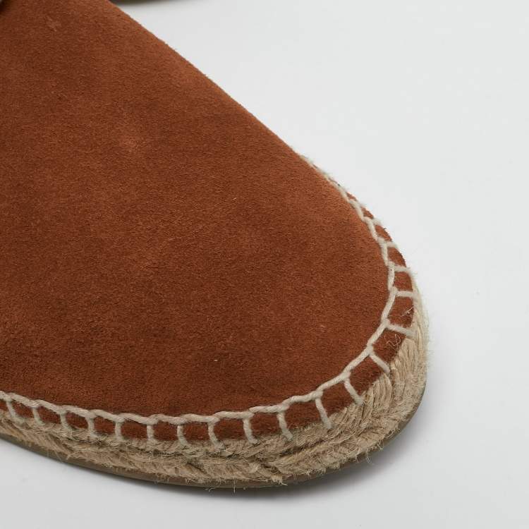 Pre Owned Bottega Veneta Orange Intrecciato Suede Espadrille Flats Size 42