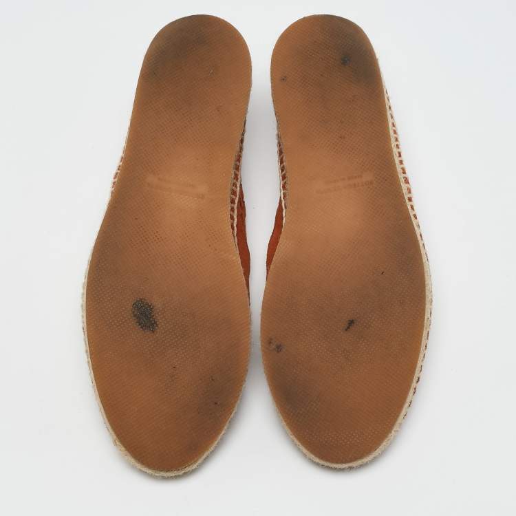 Pre Owned Bottega Veneta Orange Intrecciato Suede Espadrille Flats Size 42
