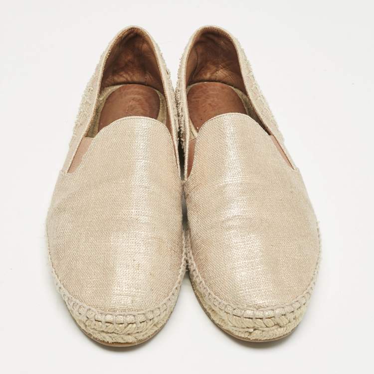 Pre Owned Bottega Veneta Metallic Gold Intrecciato Canvas Espadrille Flats Size 40