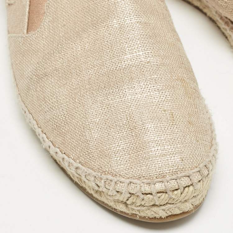 Pre Owned Bottega Veneta Metallic Gold Intrecciato Canvas Espadrille Flats Size 40