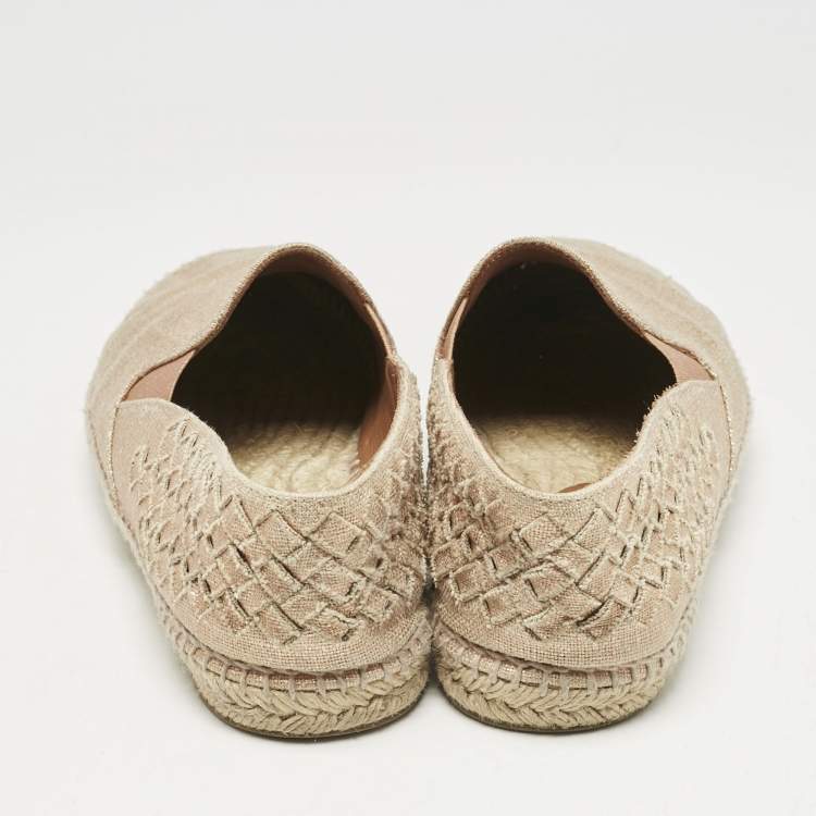 Pre Owned Bottega Veneta Metallic Gold Intrecciato Canvas Espadrille Flats Size 40