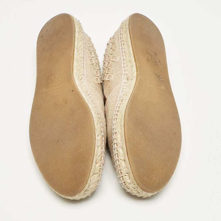 Pre Owned Bottega Veneta Metallic Gold Intrecciato Canvas Espadrille Flats Size 40