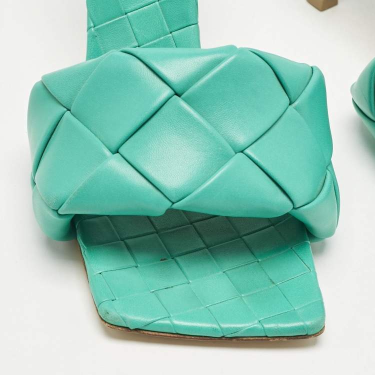 Pre Owned Bottega Veneta Blue Leather Lido Slide Sandals Size 39