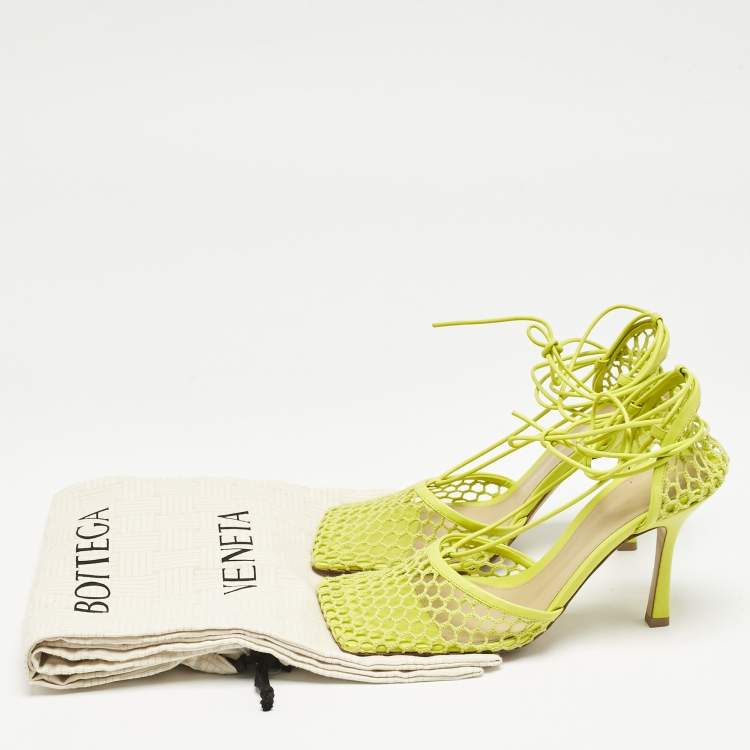 مملوكة مسبقًا Bottega Veneta Green Leather and Mesh Stretch Ankle Strap Sandals Size 40