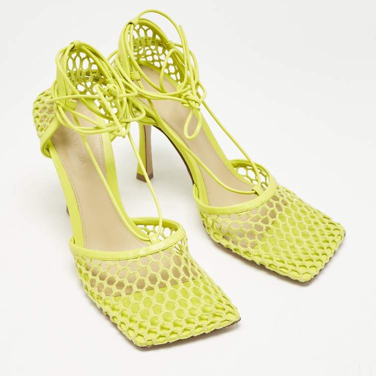 مملوكة مسبقًا Bottega Veneta Green Leather and Mesh Stretch Ankle Strap Sandals Size 40