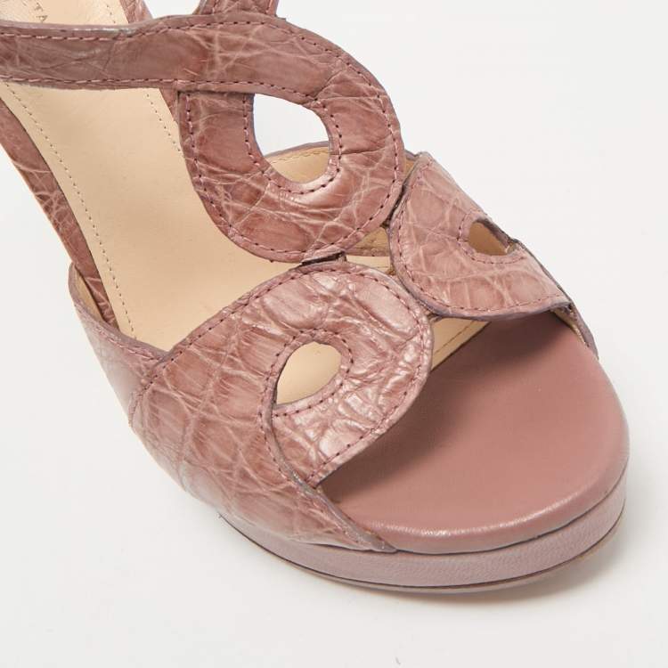 Pre Owned Bottega Veneta Taupe Brown Crocodile Leather Platform Sandals Size 39