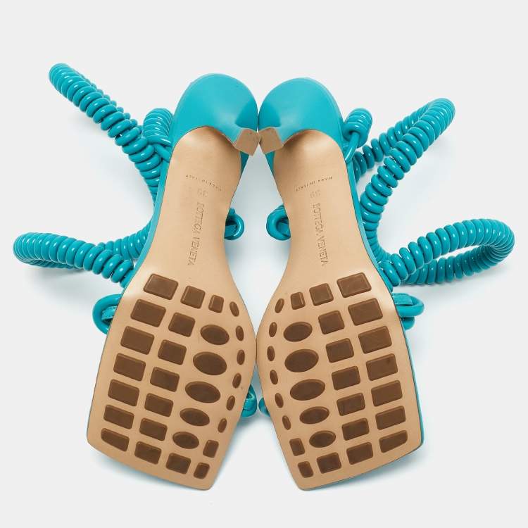 Pre Owned Bottega Veneta Blue Leather Wire Stretch Ankle Wrap Sandals Size 39