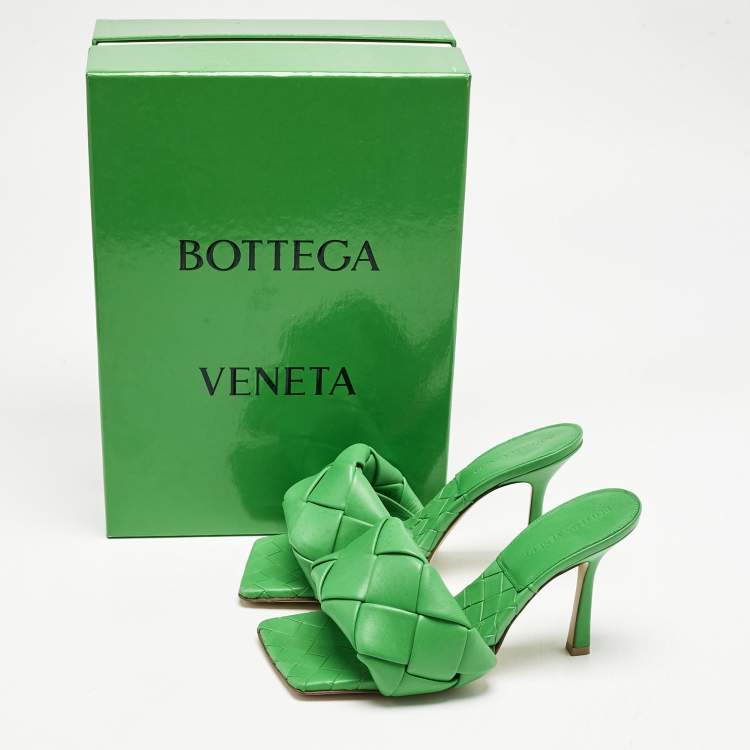 Pre Owned Bottega Veneta Green Intrecciato Leather Lido Slide Sandals Size 37