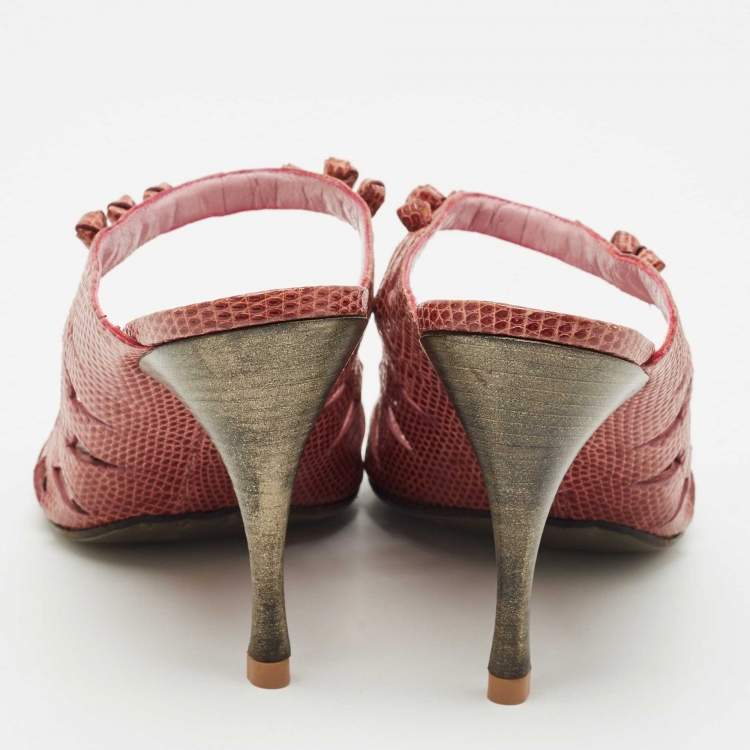 Pre Owned Bottega Veneta Burgundy Lizard Knotted Slide Sandals Size 39.5