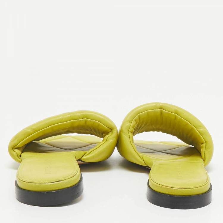 Pre Owned Bottega Veneta Lime Green Quilted Leather Lido Flats Size 37