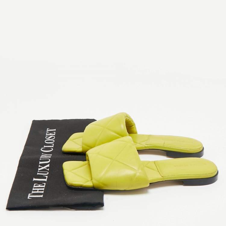 Pre Owned Bottega Veneta Lime Green Quilted Leather Lido Flats Size 37
