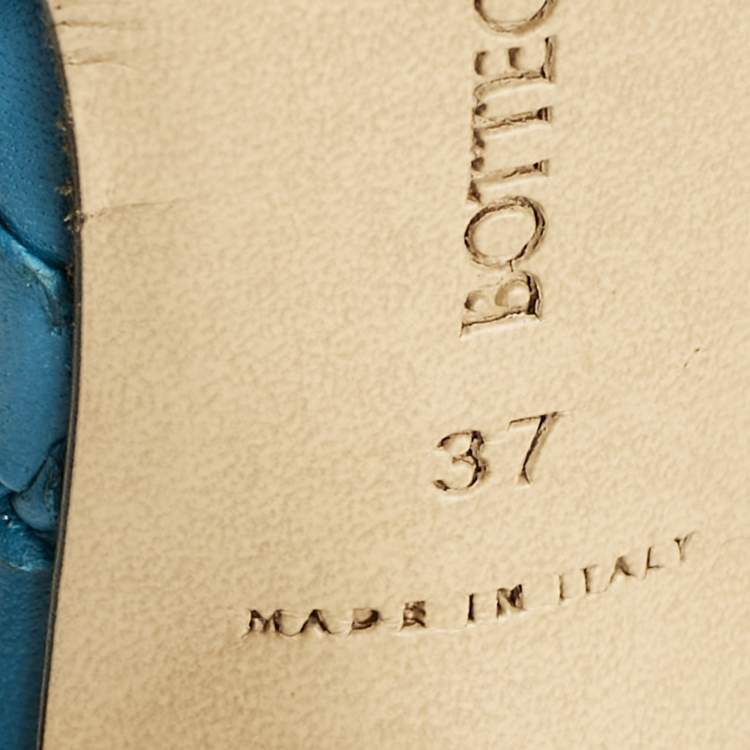 Pre Owned Bottega Veneta Blue Intrecciato Leather Lido Slide Sandals Size 37