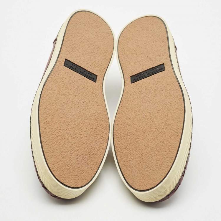 Pre Owned Bottega Veneta Burgundy Intrecciato Leather Dodger Slip On Sneakers Size 40