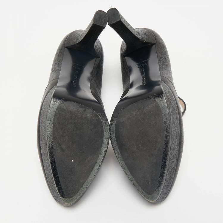 Pre Owned Bottega Veneta Black Leather Mary Jane Platform Pumps Size 36.5
