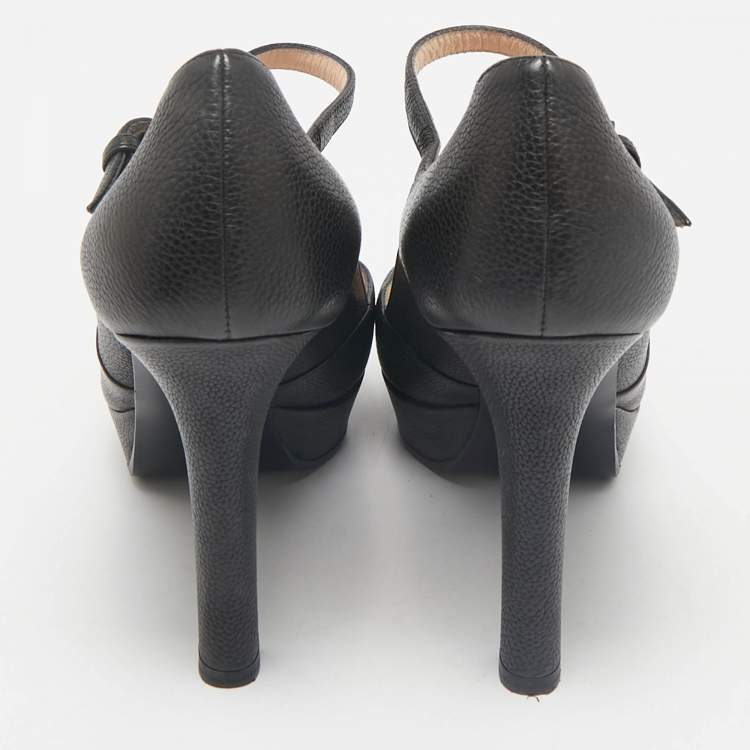 Pre Owned Bottega Veneta Black Leather Mary Jane Platform Pumps Size 36.5