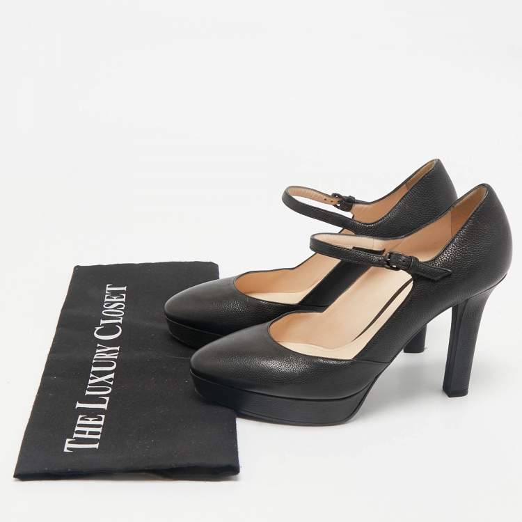 Pre Owned Bottega Veneta Black Leather Mary Jane Platform Pumps Size 36.5