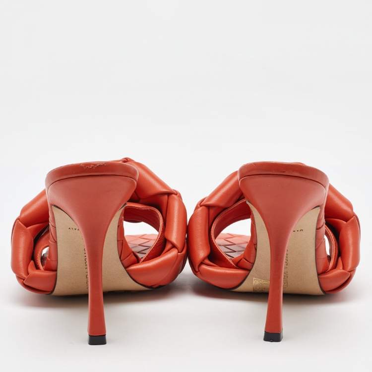 Pre Owned Bottega Veneta Orange Intrecciato Leather Lido Slide Sandals Size 41