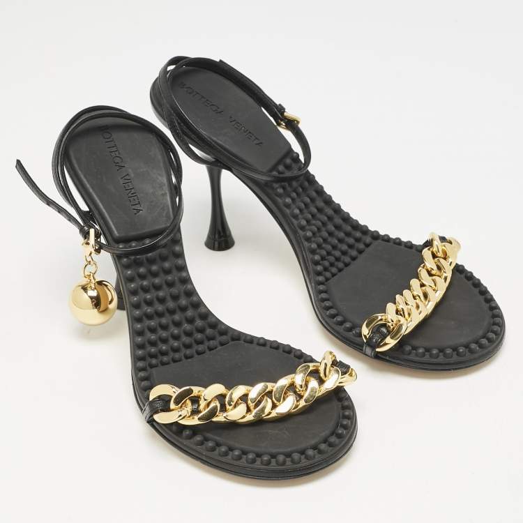 Pre Owned Bottega Veneta Black Leather Dot Ankle Strap Sandals Size 36.5