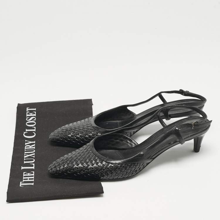 Pre Owned Bottega Veneta Black Intrecciato Leather Slingback Pumps Size 40