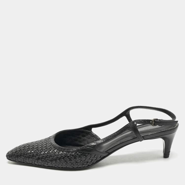 Pre Owned Bottega Veneta Black Intrecciato Leather Slingback Pumps Size 40