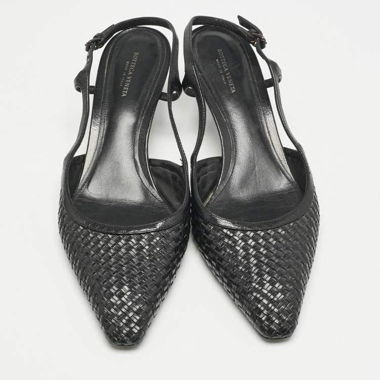 Pre Owned Bottega Veneta Black Intrecciato Leather Slingback Pumps Size 40
