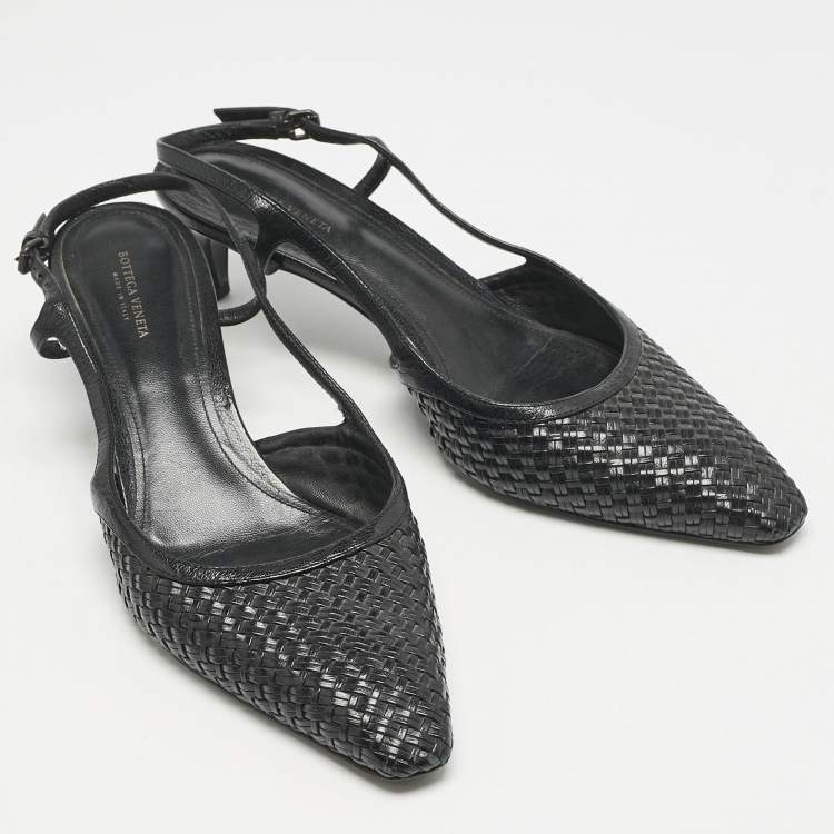 Pre Owned Bottega Veneta Black Intrecciato Leather Slingback Pumps Size 40