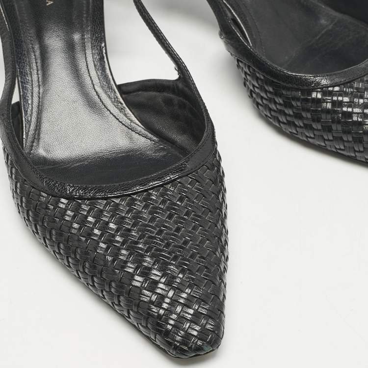 Pre Owned Bottega Veneta Black Intrecciato Leather Slingback Pumps Size 40